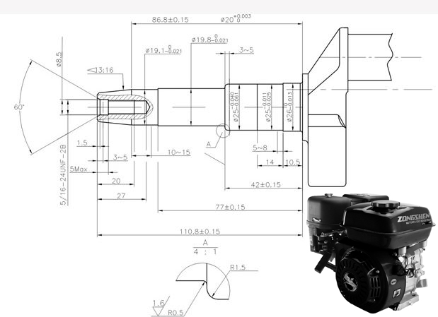 MOTOR ZONGSHEN 168FB 196cc 6.5 stožárový hriadeľ
