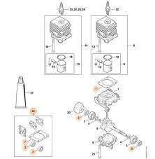 Tömítéskészlet STIHL FS 38 2-MIX, FS 55 2-MIX bozótvágóhoz / szegélynyíróhoz, 4140 007 1600