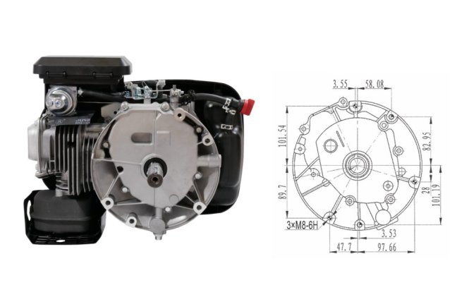 Engine Zongshen XP200A with a power of 6.5 HP and a displacement of 196 cc, vertical shaft.