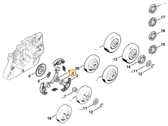Kuplung rögzítő kengyel STIHL MS 290, MS 390, MS 260, MS 261 láncfűrészhez, 1127 162 3000