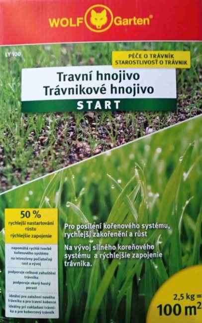 Štartovacie hnojivo na trávnik Wolf-Garten LY 100, 100m2 / 2,5kg