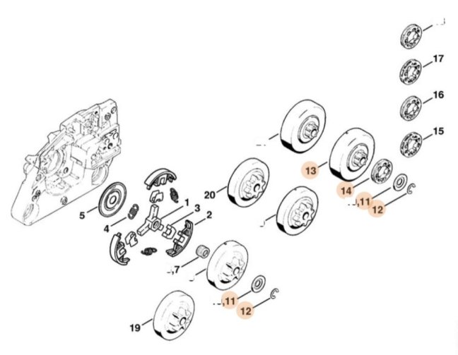 Kuplungdob lánckerékkel .325”, 7 fogas STIHL MS 270 láncfűrészhez, 1121 007 1037