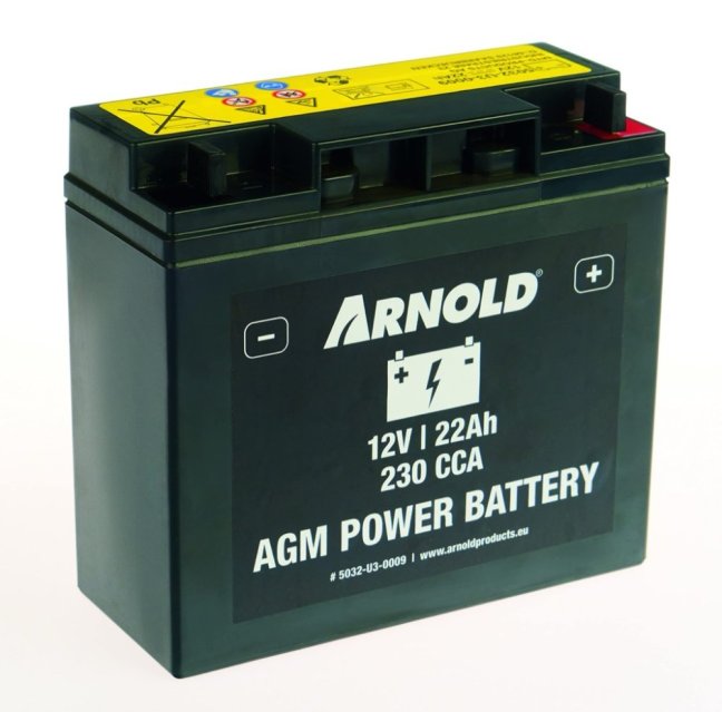 Akumulátor ARNOLD/MTD 22Ah/12V, SLA/VRLA, AGM technológia pre záhradný traktor, +svorka vpravo, 5032-U3-0009
