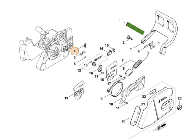 Láncfék rugó STIHL MS 240, MS 260, MS 261, MS 291, MS 290, MS 310 láncfűrészekhez, 0000 997 0628