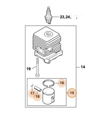 Piest sada pre krovinorez STIHL FS 38 2-mix, FS 55 2-mix, 4144 030 2002