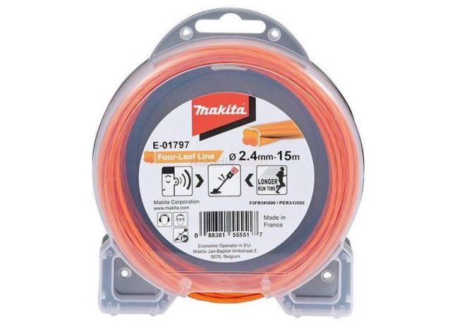 Žacia struna MAKITA špirálová v tvare štvorlístku 2,4mm 15m, E-01797