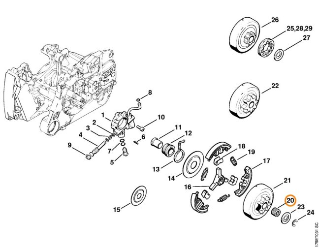 Kuplung tűgörgős csapágy 10×16×12 STIHL láncfűrészhez MS 440, MS 361, MS 362, 95129332380