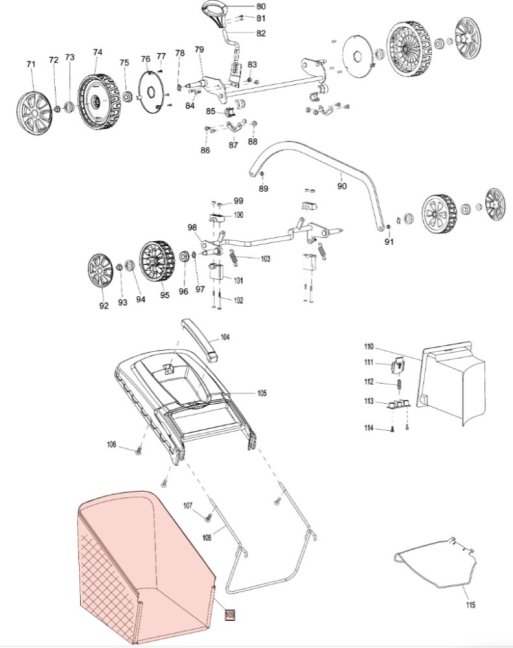 Fűgyűjtő kosár huzat MAKITA / DOLMAR PLM4627, PLM4628 fűnyírókhoz, 671013783