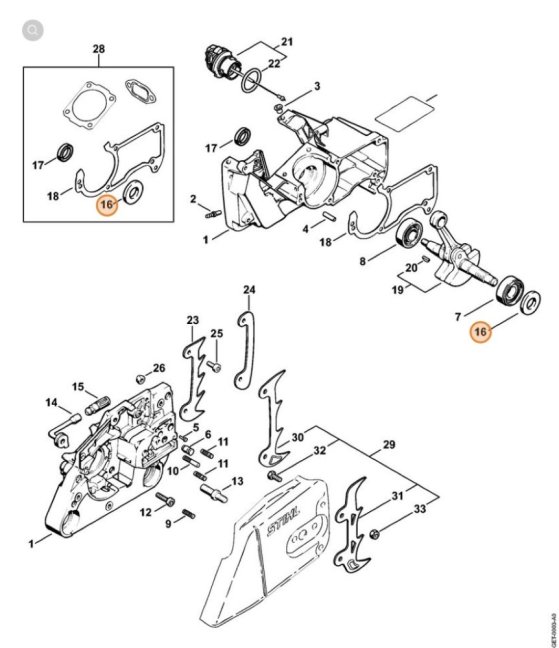 Tengelytömítés (szimmering) 15x29,6x4 STIHL MS 260, MS 341, MS 361 - 9640 003 1600