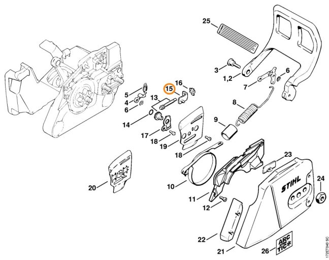 Zarážka upínacia pre reťazovú pílu STIHL MS 440, MS 461, MS 462, MS 660, 1125 640 1900